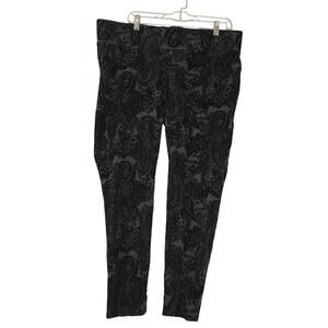 One 5 One Womans 2X Velvet Burnout Pants Black Flocked Paisley Stretch Going Out